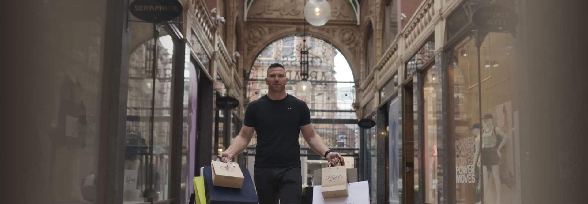 Shopper at Victoria Leeds shopping centre in Leeds city centre.