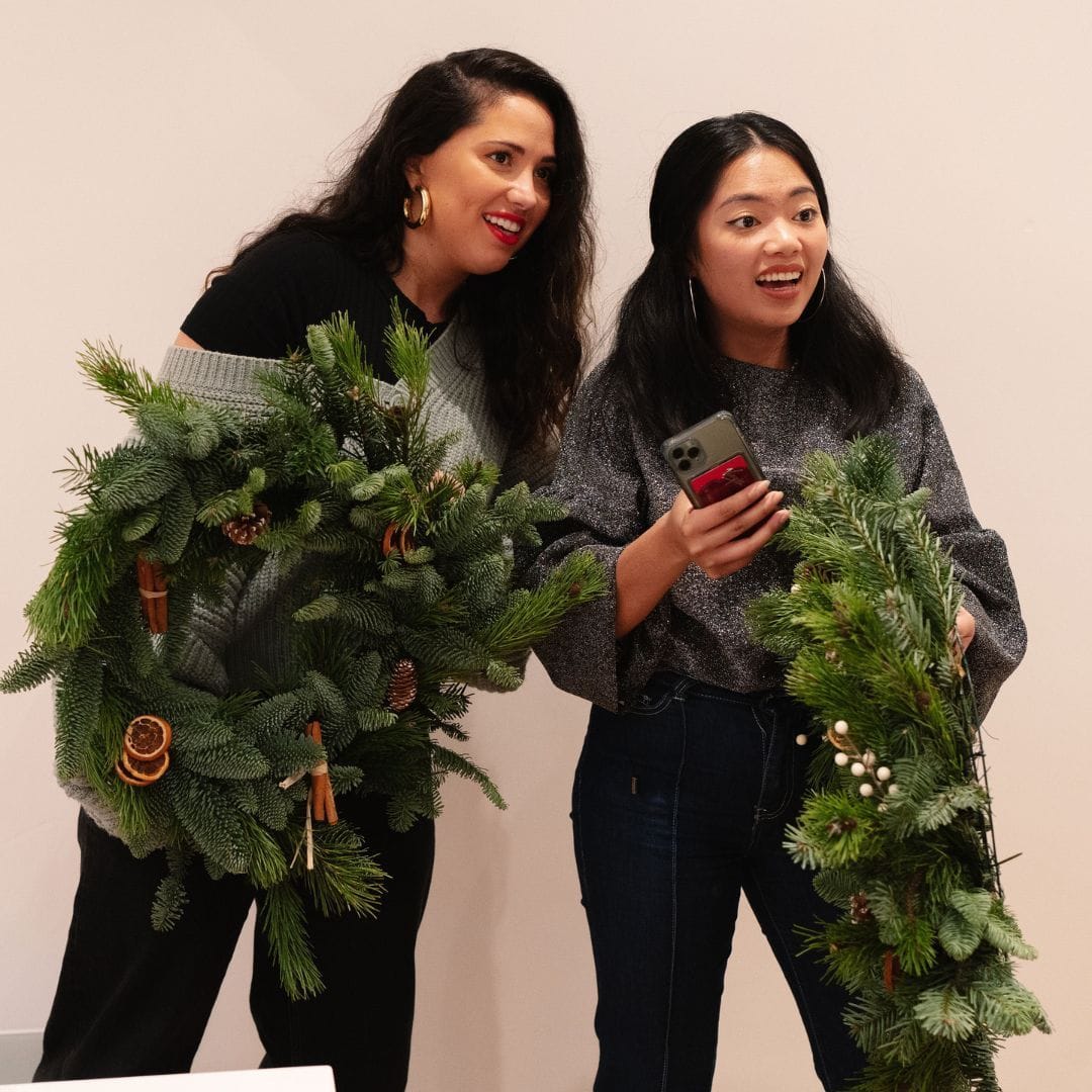 Festive wreaths crafted with Tyro Studios at Victoria Leeds.