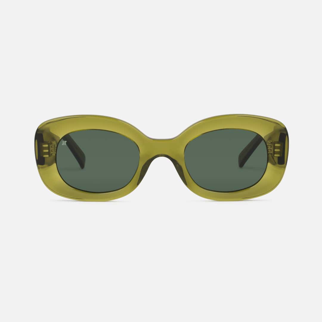 Stylish yellow sunglasses with dark lenses from Victoria Leeds' Timeless Shapes Collection. Perfect.