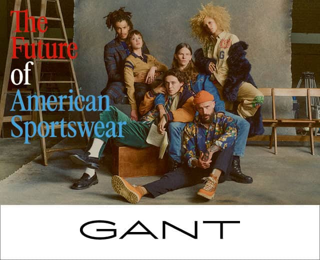 Group of diverse models showcasing GANT AW21 American sportswear in a studio setting.