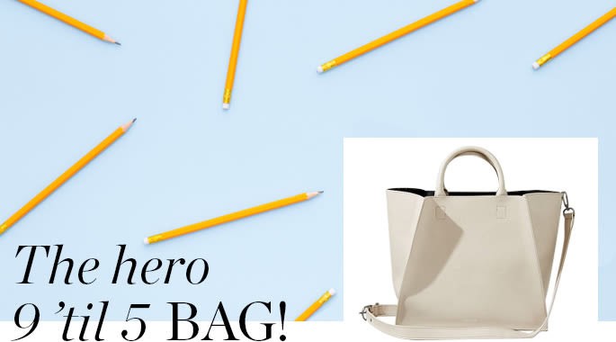 Stylish beige tote bag ideal for work and office outfits.