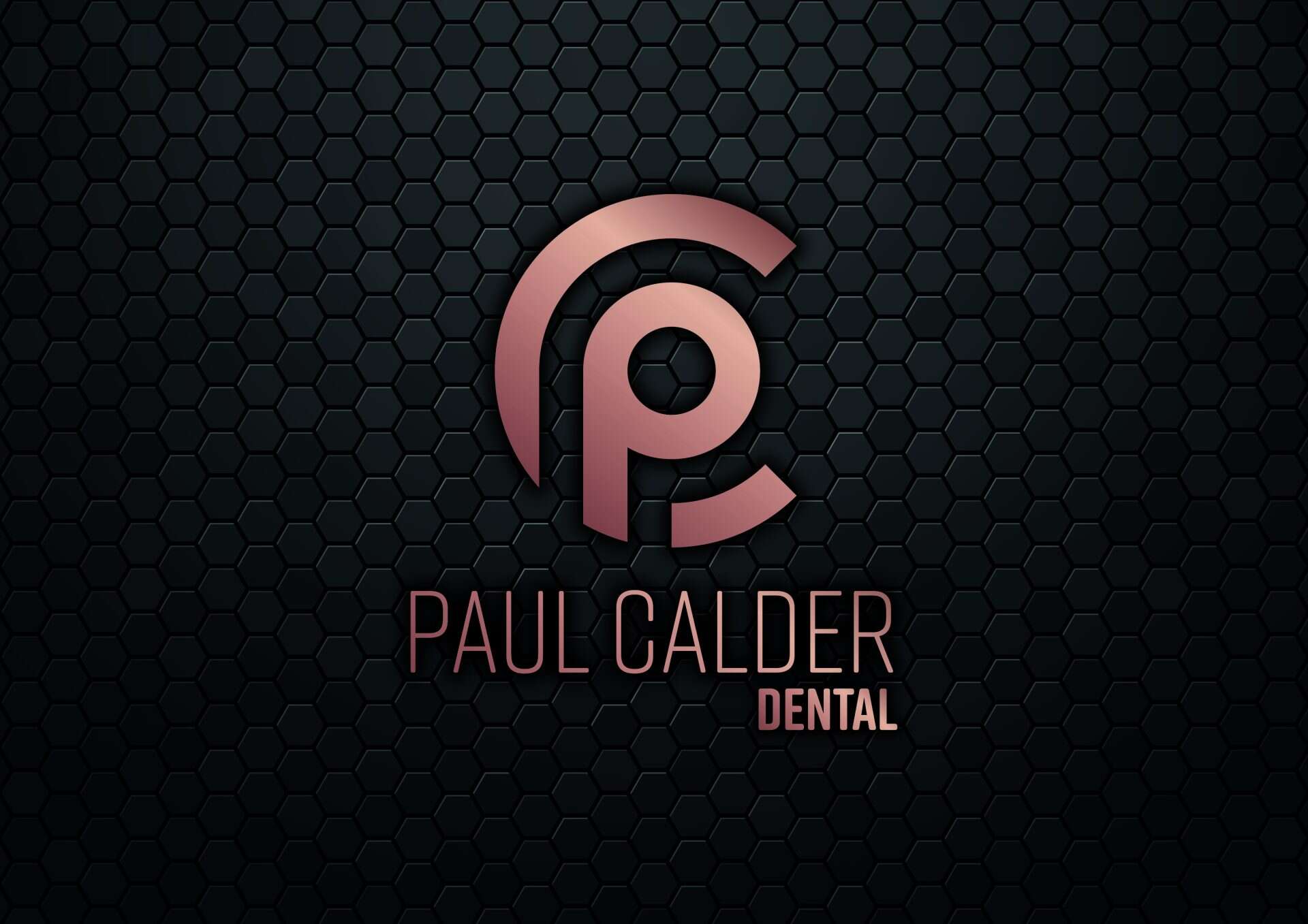 Paul Calder Dental logo on a textured black background.