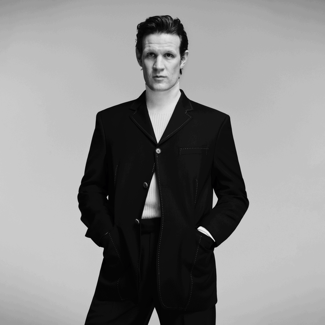 Male model in Paul Smith suit for Victoria Leeds campaign.