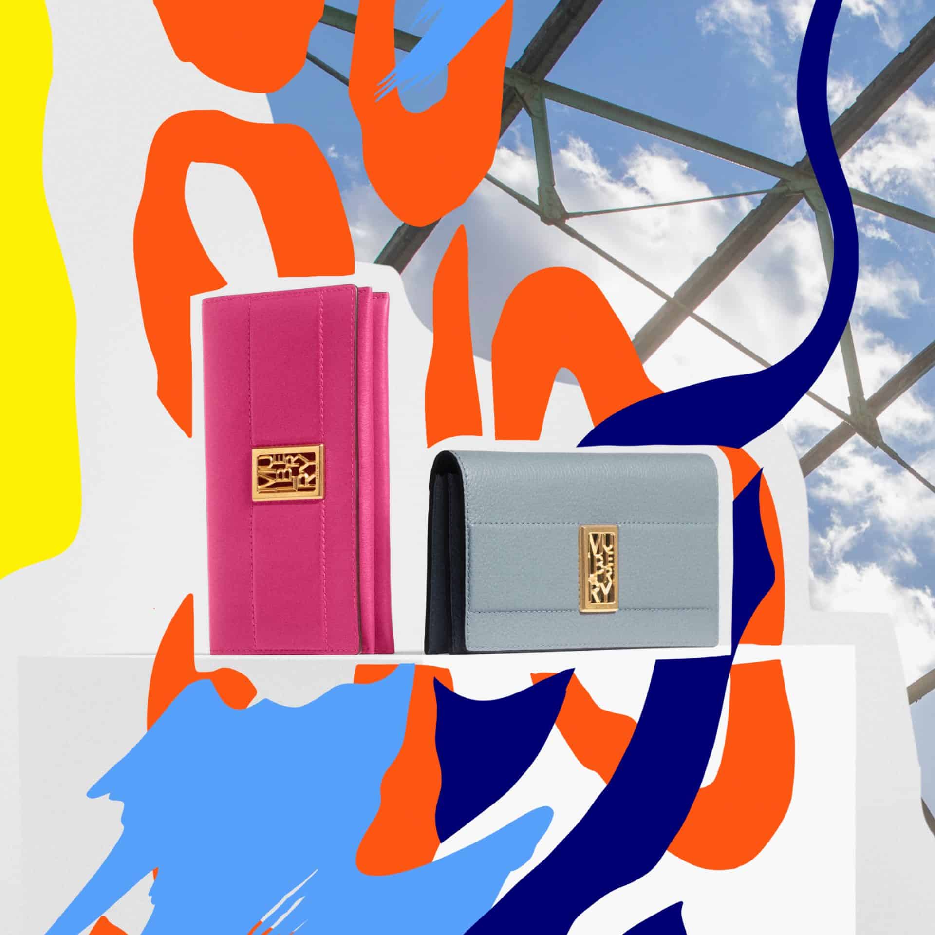 Two colourful Sadie handbags by Mulberry displayed at Victoria Leeds.