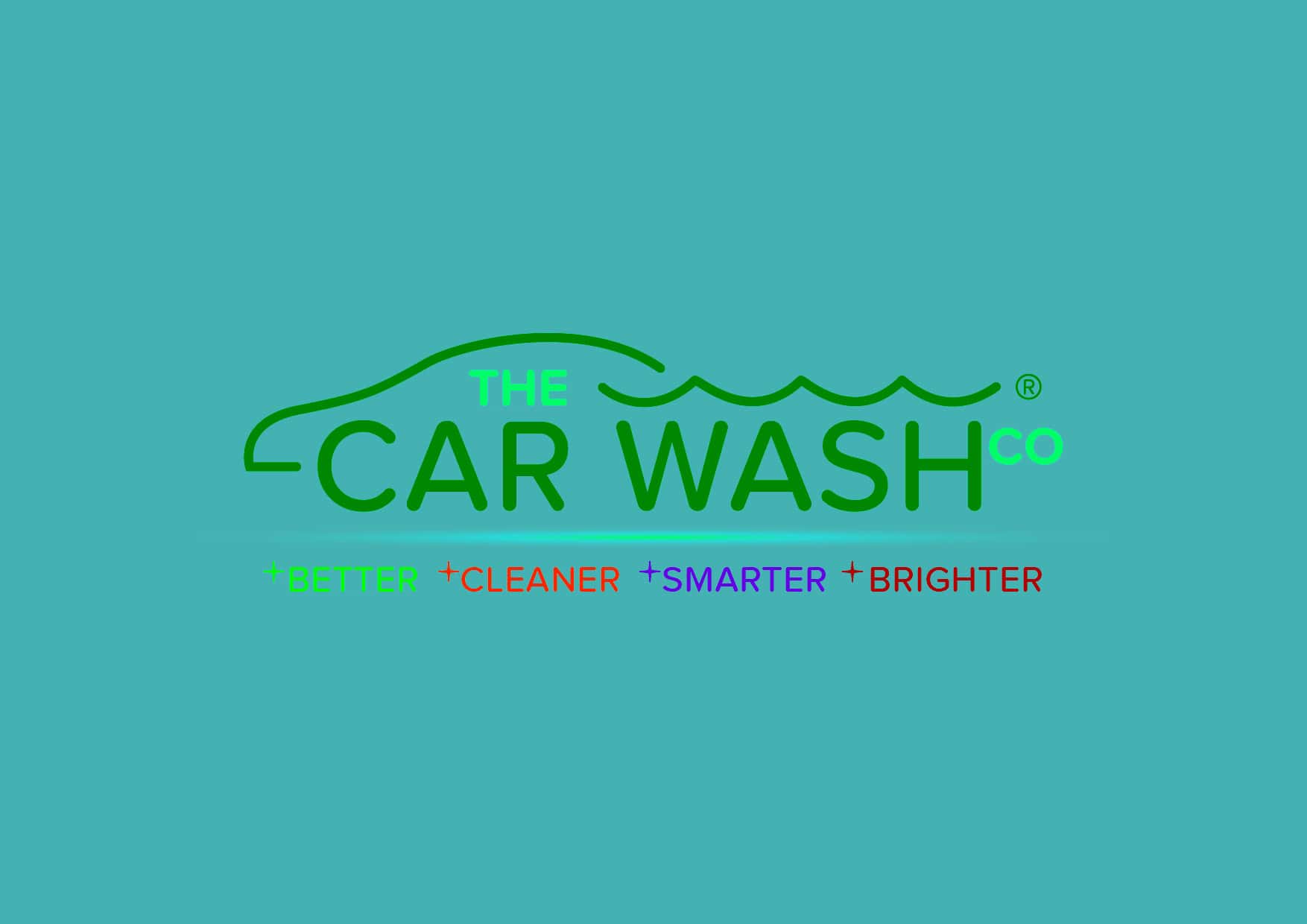 Bright car wash logo with eco-friendly message.