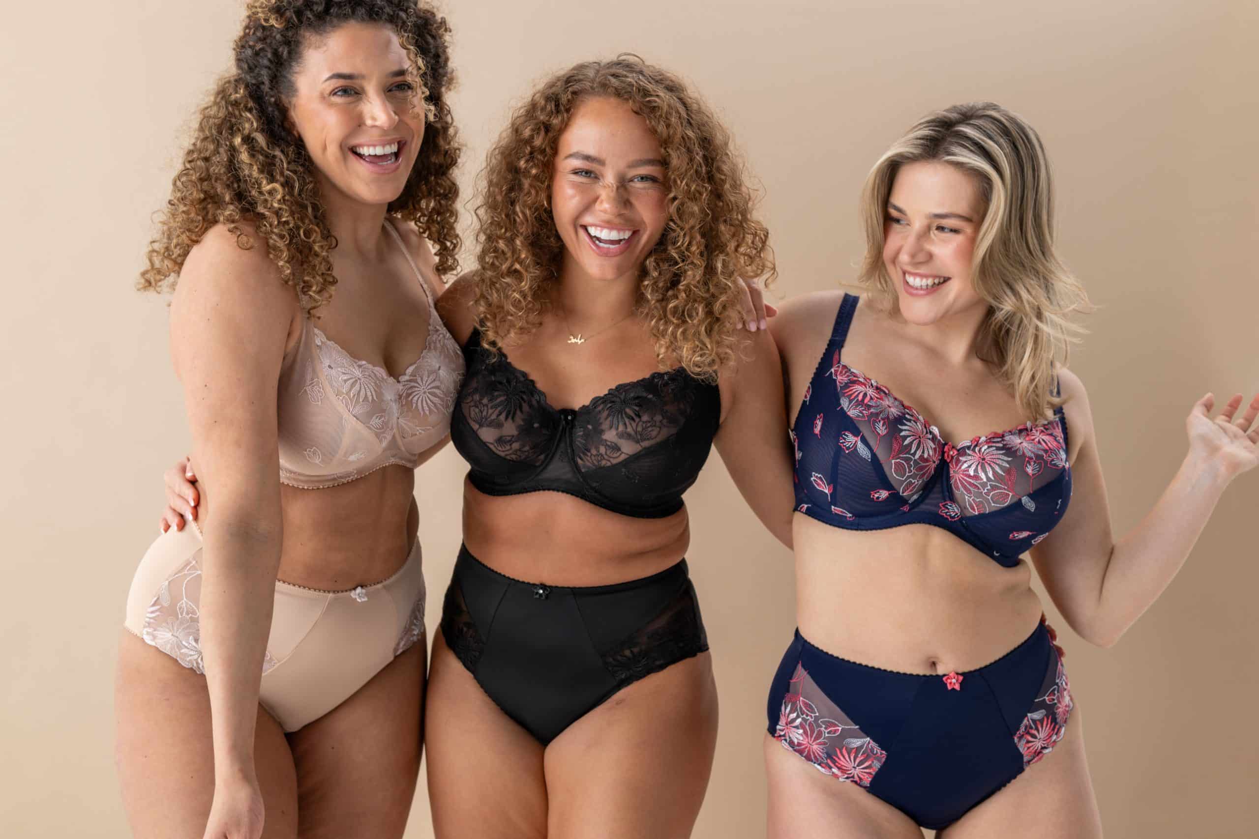 Elegant lingerie models showcasing Pour Moi bras and briefs at Victoria Leeds.