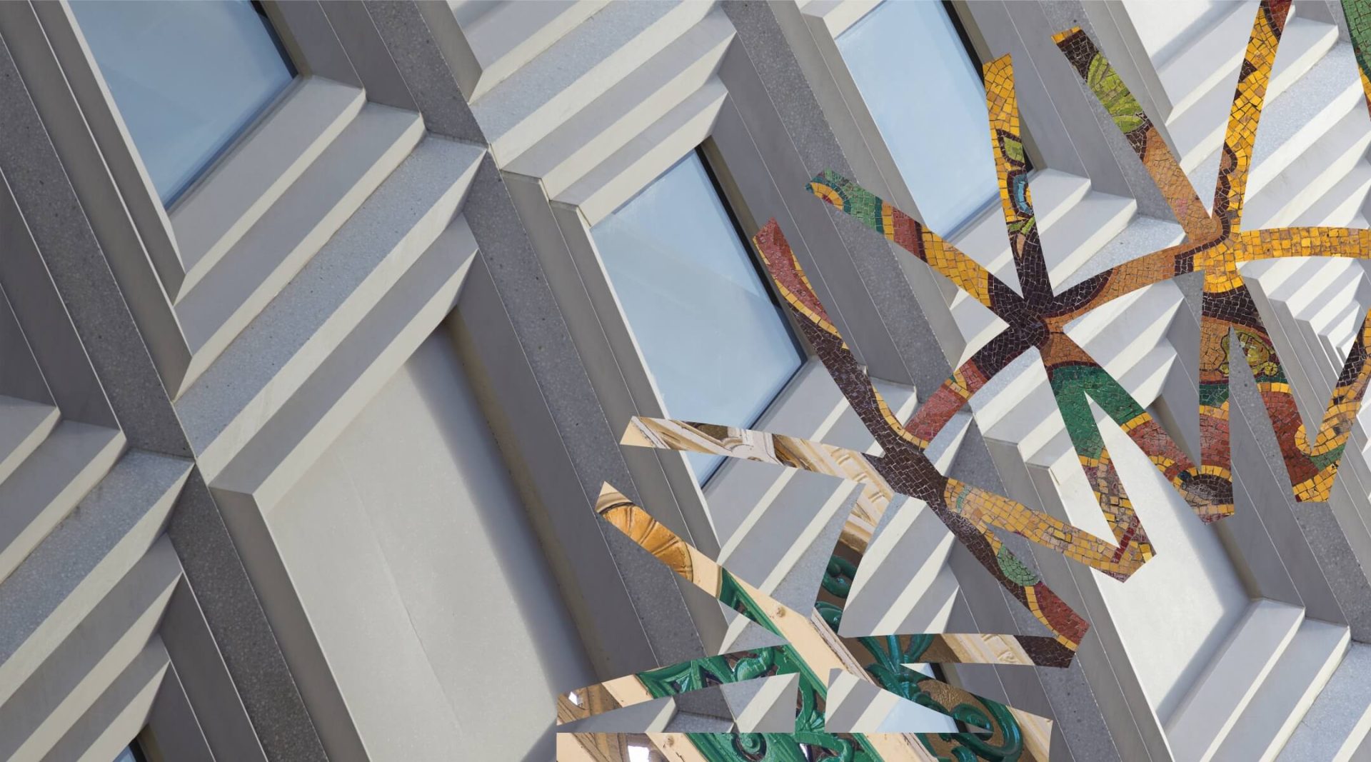 Modern shopping centre facade with decorative star sculpture at Victoria Leeds.