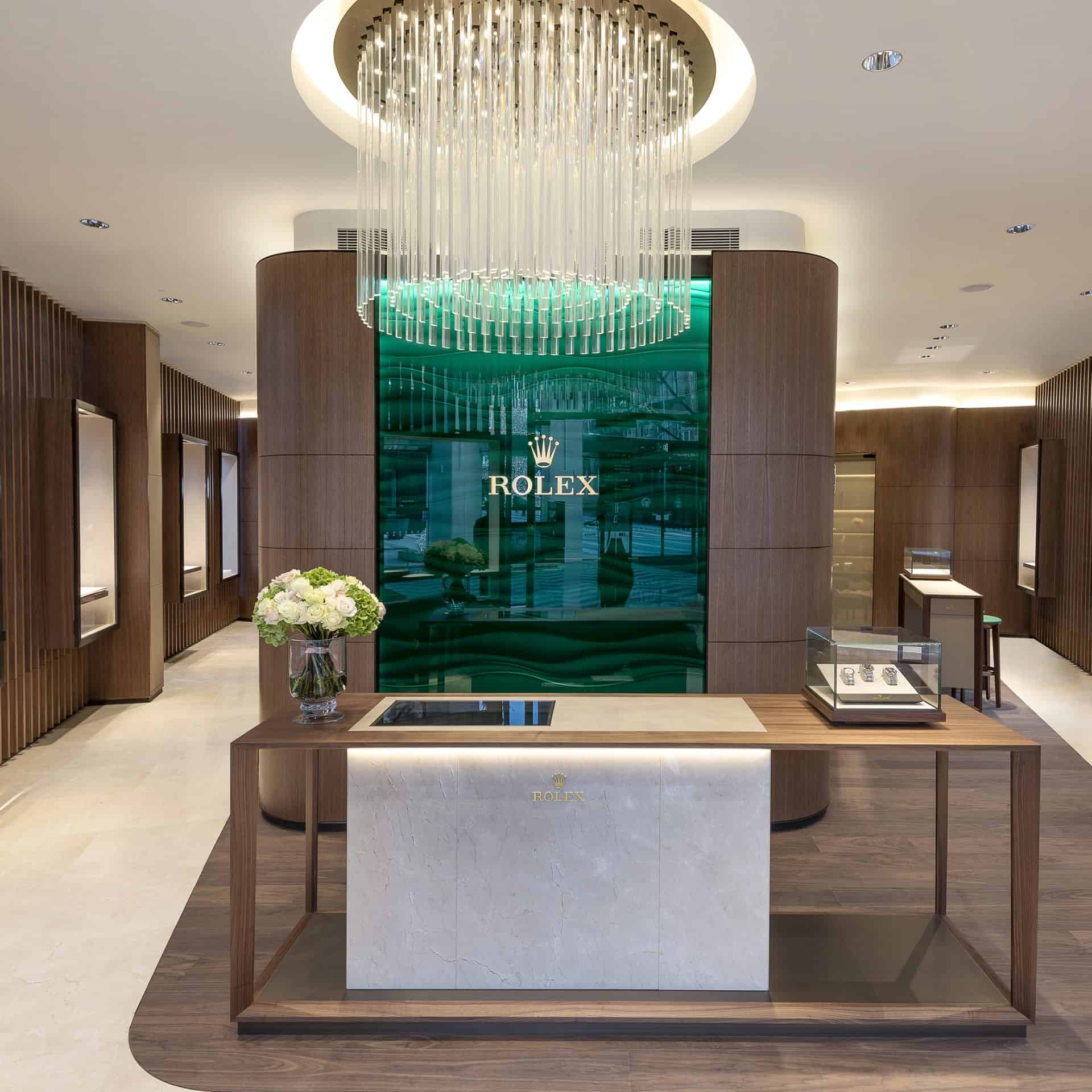 Luxury Rolex store interior with elegant design and modern decor.