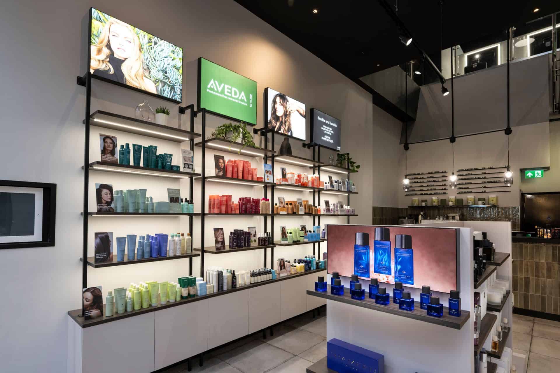 Modern beauty and grooming products display at Victoria Leeds.