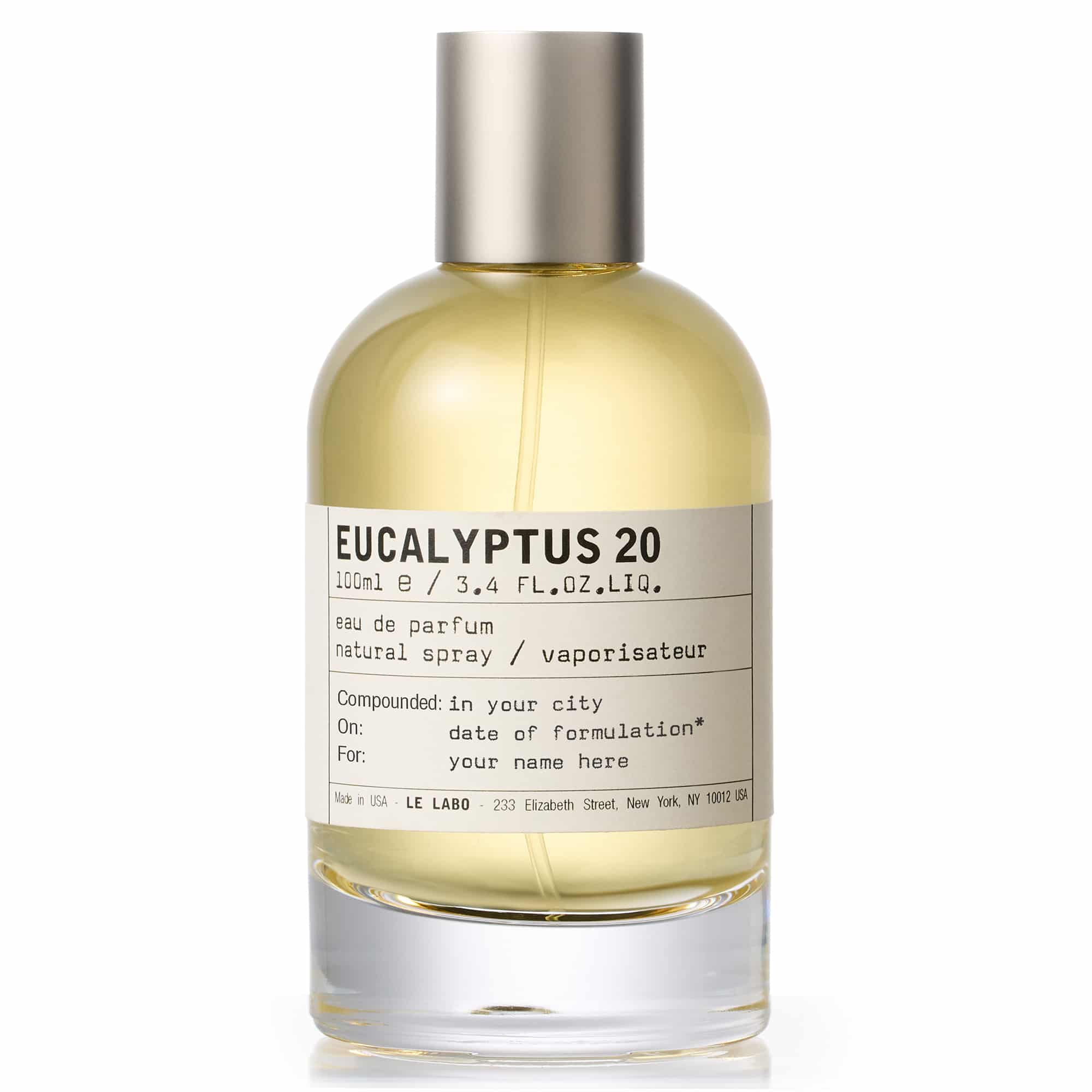 Eucalyptus 20 natural perfume spray by Le Labo, perfect for fresh, aromatic scents.
