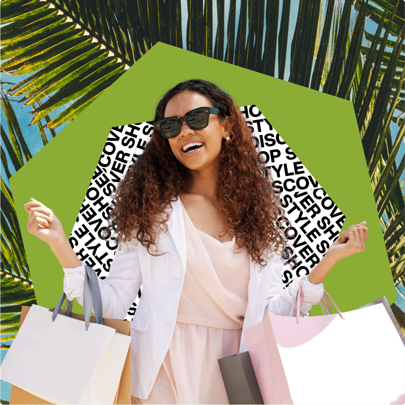 Stylish woman shopping at Victoria Leeds during Fashion Week 2025.