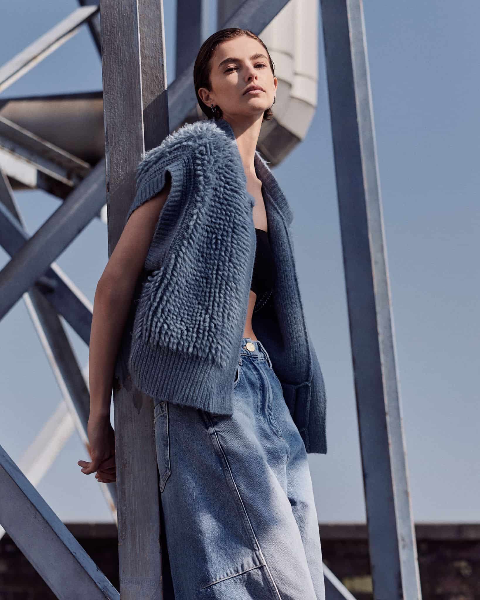 Fashion model in Allsaints collection at Victoria Leeds, stylish urban look.