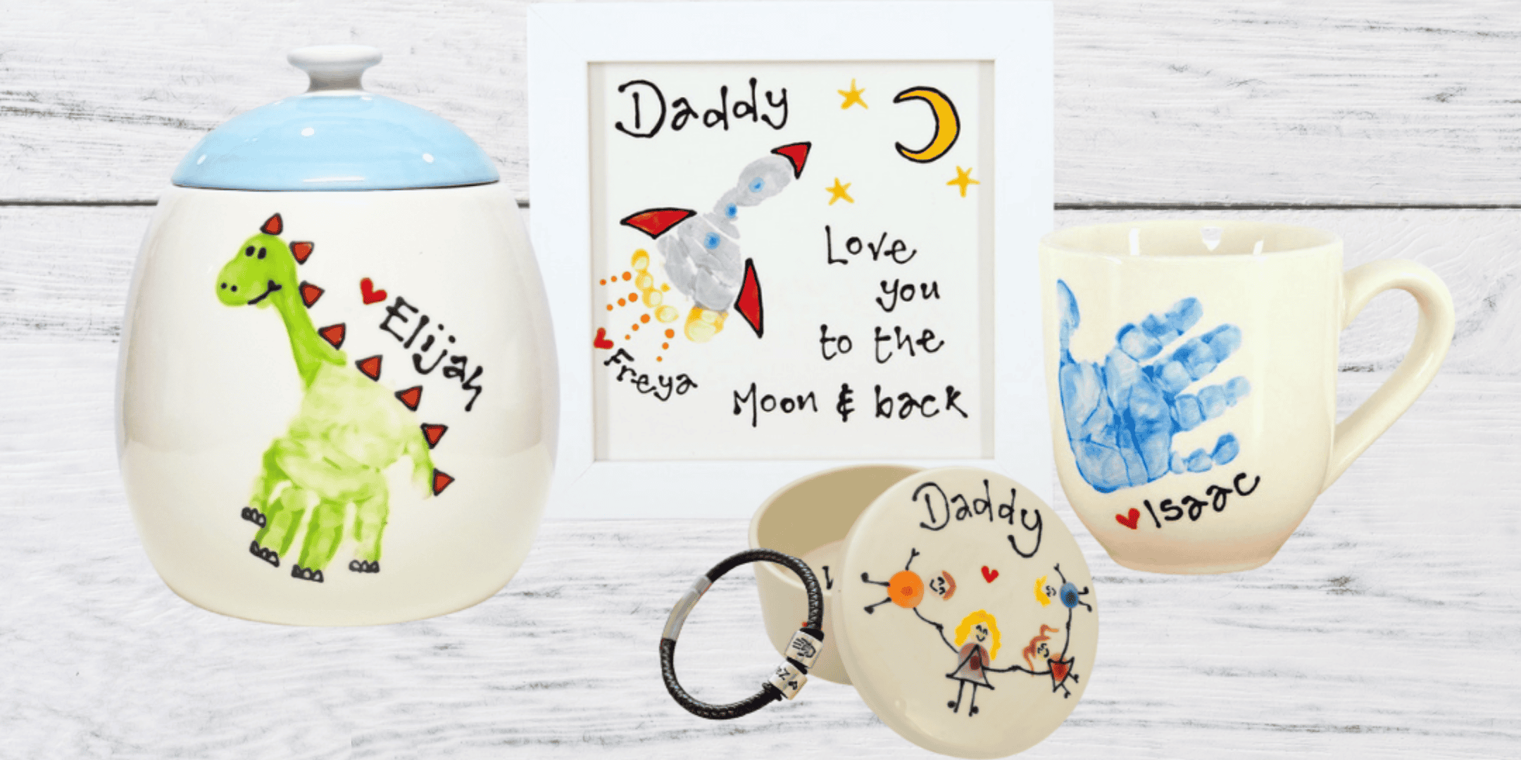 Cute baby prints featuring personalised messages for Father's Day at Victoria Leeds. Perfect gift id.