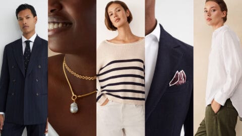 Elegant fashion models at Victoria Leeds showcasing luxury clothing and accessories.