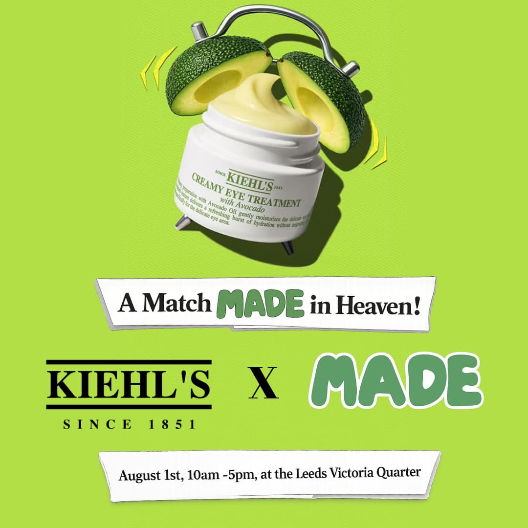Kiehl's eye treatment cream with lime slices on green background.