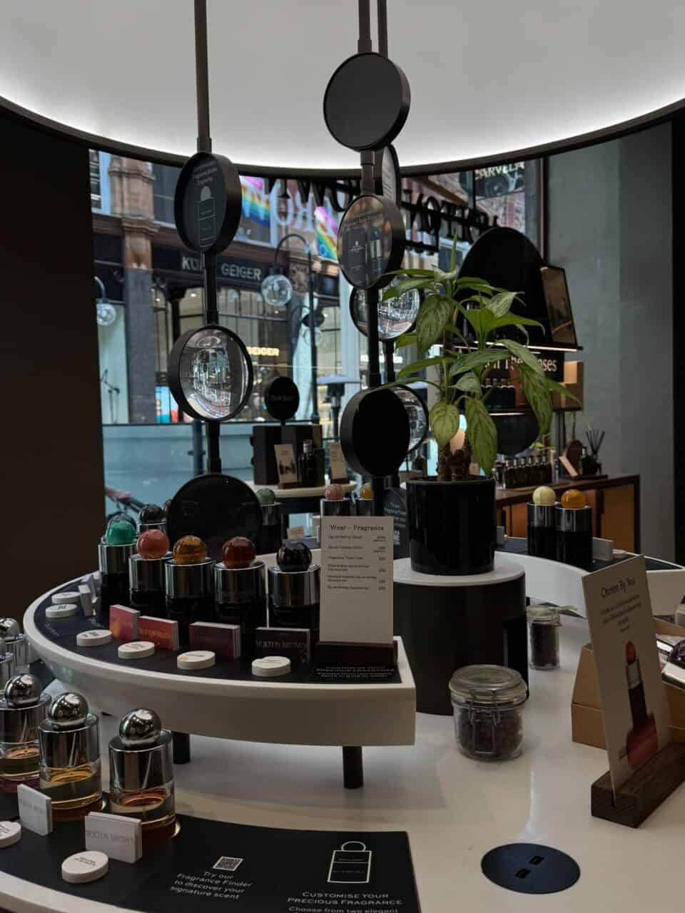 Victoria Leeds beauty and skincare display with natural products and plants.